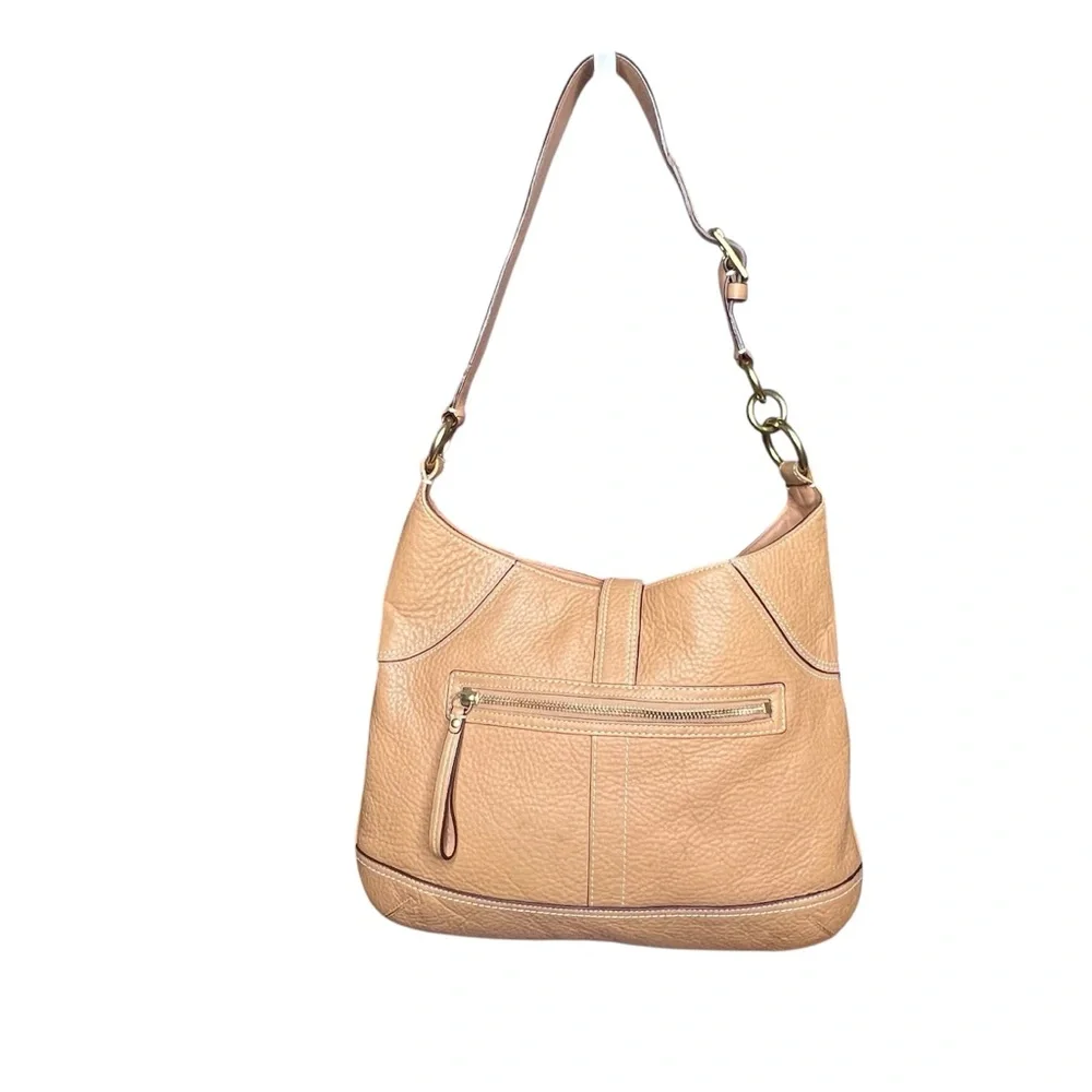 Near Vintage Coach Hamptons Tan Butterscotch Pebbled Leather Shoulder Hobo Bag - Picture 2 of 8